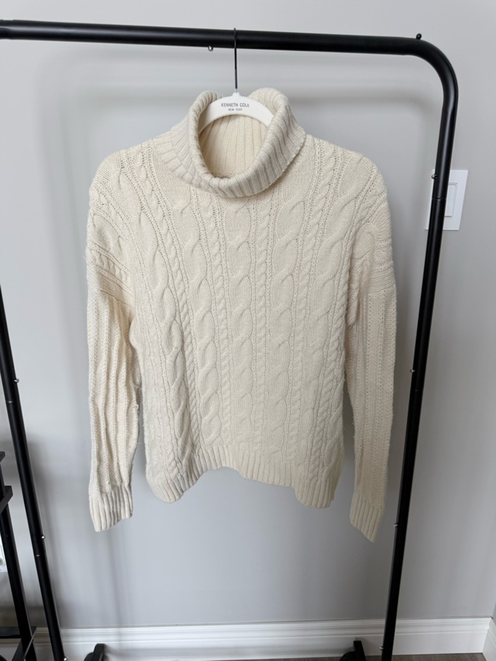 Ivory Cable-Knit Turtleneck Sweater